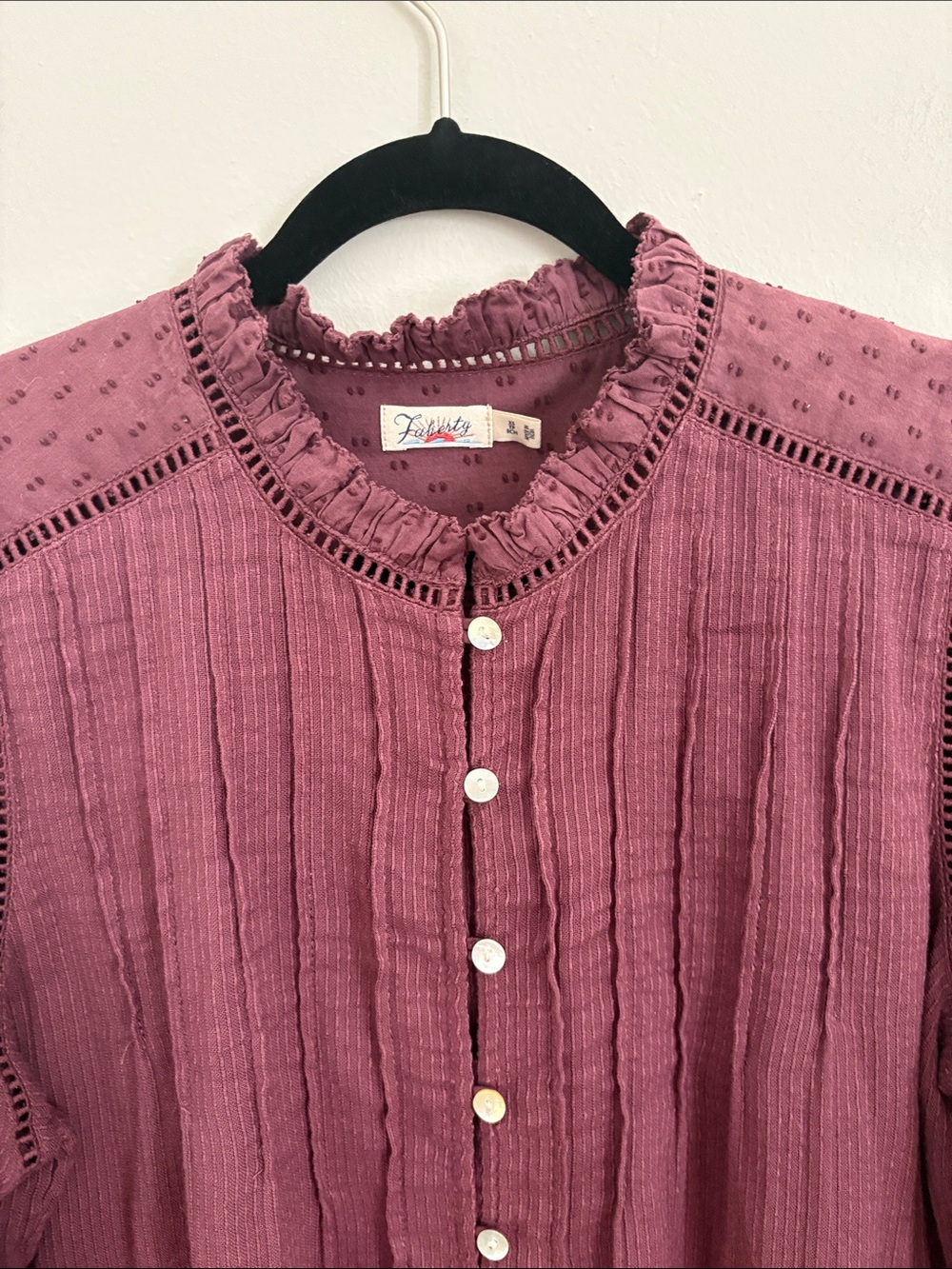 Faherty Mauve Ruffled Pintuck Button-Front Blouse - Picture 3 of 7